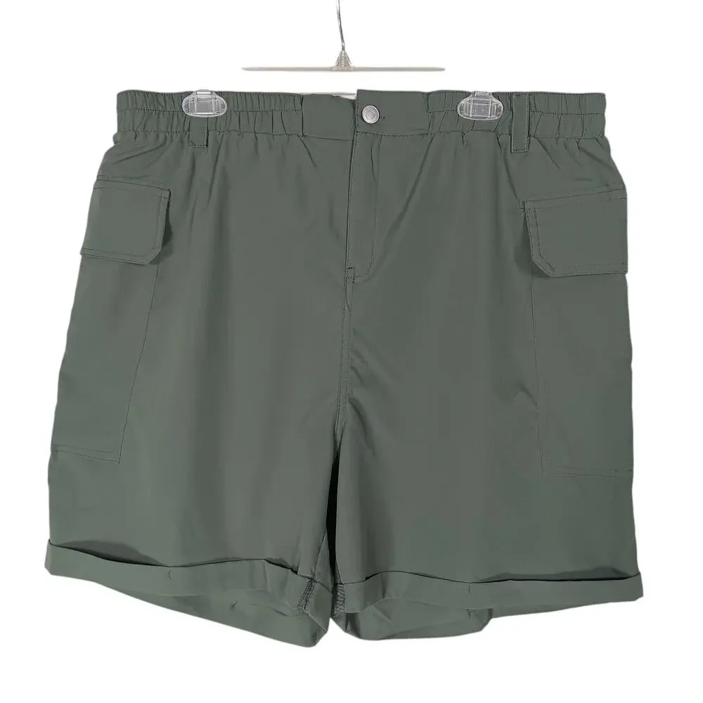 Thrill Olive Green Shorts Size 1X Zip and Button Elastic Waist Sides and Pockets